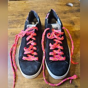 NEW P448 Jack Women's Sneakers Black Suede Pink Laces US 7.5 EU 38 SPOT ON SOLE